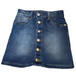 Cat & Jack Denim Mini Skirt Girls Sz 6X Blue Ultimate Stretch Button Up &Pockets